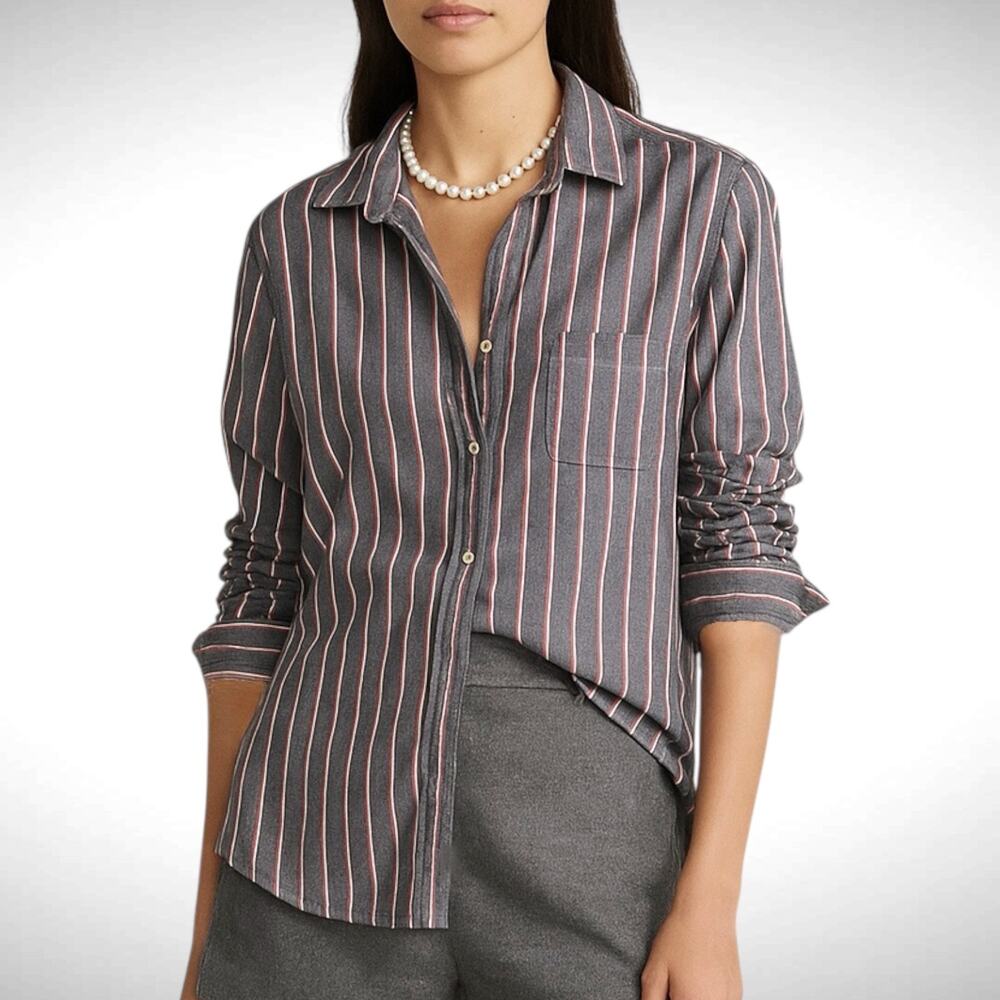 Grayson Women's S The Hero Long Sleeve Cotton Button Up Blue Pink Stripe Western